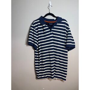 Nautica Mens XL Polo Shirt Navy Blue White Striped Short Sleeve Pique Knit Logo